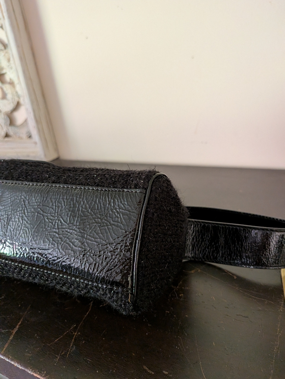 Kate Spade Vintage Look Black Wool Bouclé Sparkle Baguette Bag with Turnlock - Picture 10 of 12